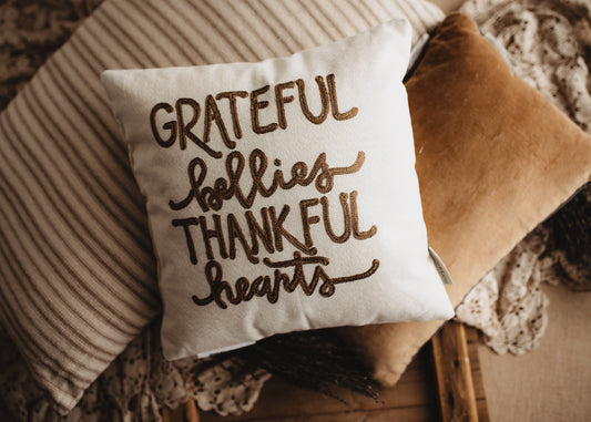 Grateful Bellies Thankful Hearts Pillow | Throw Pillow Thanksgiving