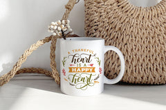 THANKSGIVING MUG A Thankful Heart is Happy Heart Mug, Autumn Decor,