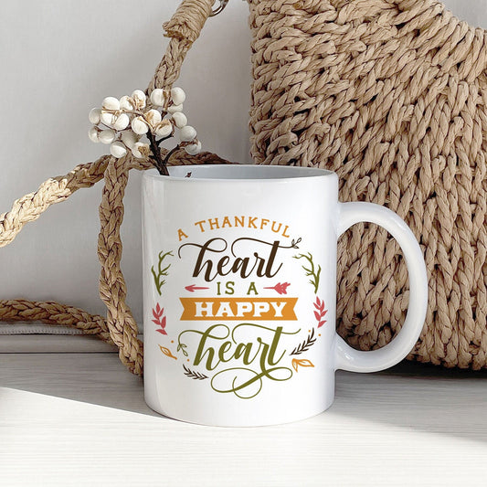 THANKSGIVING MUG A Thankful Heart is Happy Heart Mug, Autumn Decor,