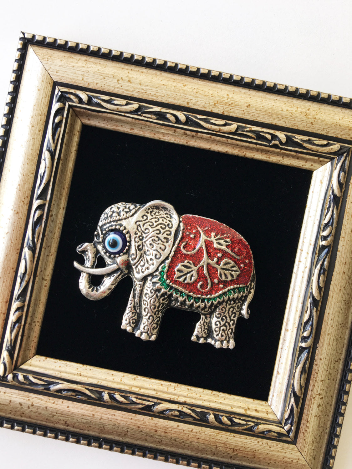 Red Elephant Frame Wall Hanging