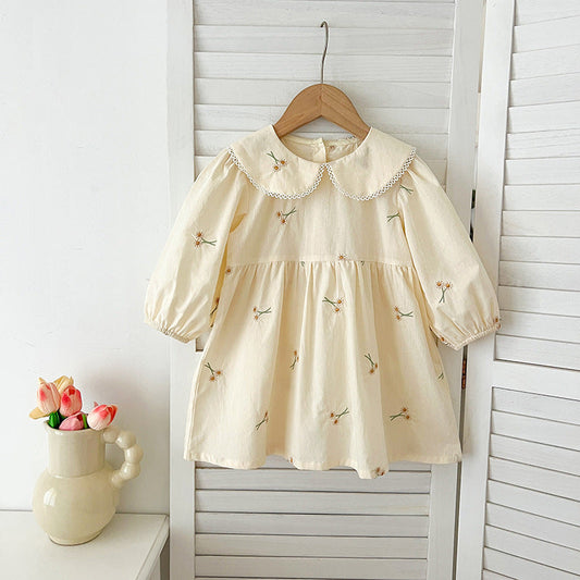 Arrival Autumn Baby Kids Girls Long Sleeves Daisy Floral Embroidery