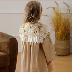 Arrival Autumn Girls Artsy Flowers Embroidery Pattern Collar Long