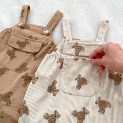 Spring and Autumn Unisex Baby Corduroy Sleeveless Cute Teddy Overalls