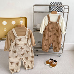 Spring and Autumn Unisex Baby Corduroy Sleeveless Cute Teddy Overalls