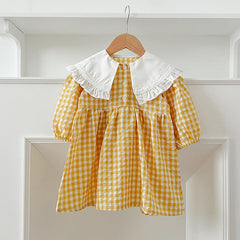 Arrival Autumn Baby Kids Girls Long Sleeves Plaid French Collar