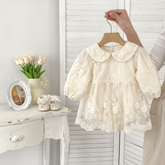 Arrival Baby Girls Long Sleeves Solid Color Floral Embroidered Tulle