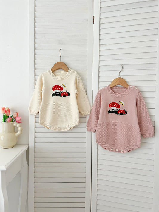 Autumn New Arrival Baby Girls Long Sleeves Mushrooms Embroidered Crew