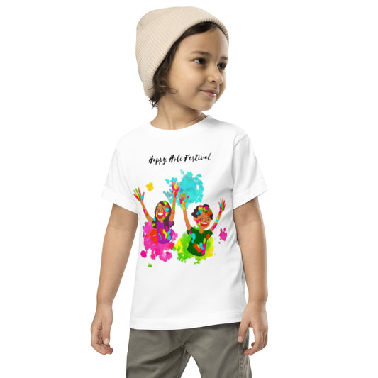 Holi Theme Half Sleeves happy holi festival Text Printed Tee - White